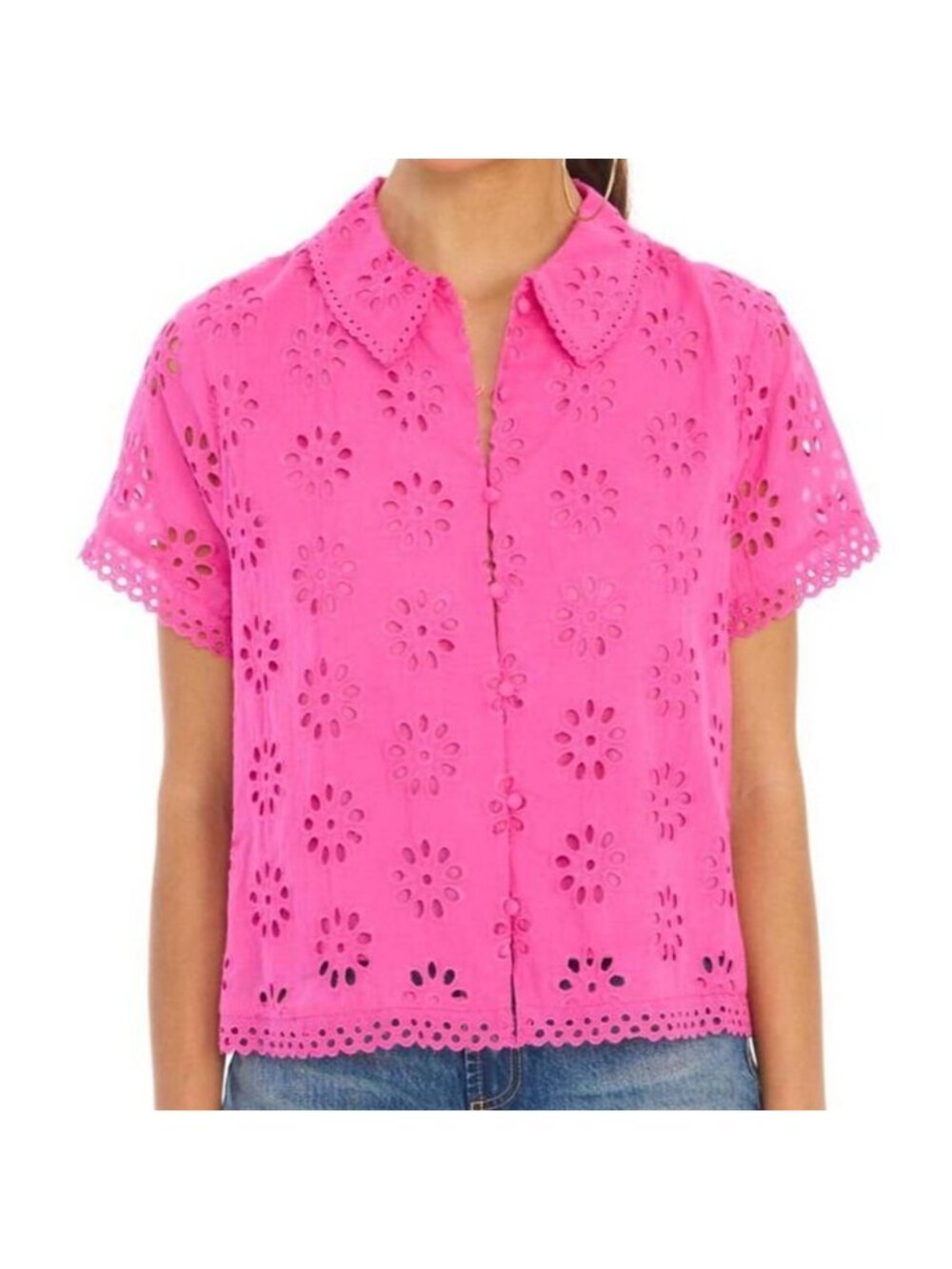 Allison New York Ivy Eyelet Top in Hot Pink Size Small New